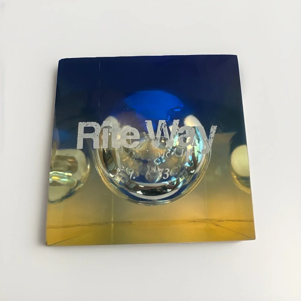 Vintage MCM Blue Lucite Acrylic Hourglass Paperweight Sand Timer Block Art